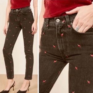 Reformation Julia High Cigarette Jean Hearts Black Dark Wash 27